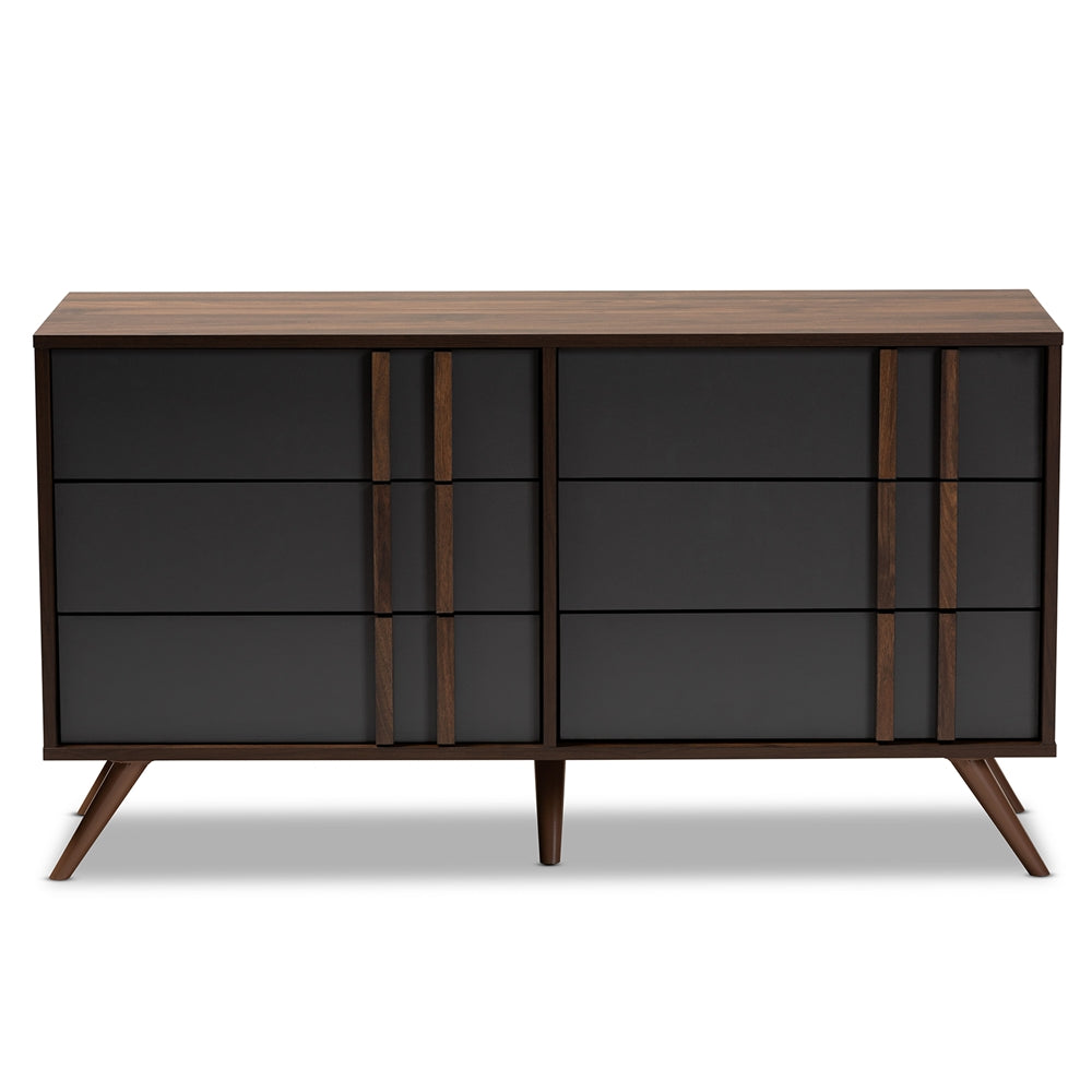 Baxton Studio Naoki Modern And Contemporary Two-Tone Grey And Walnut Finished Wood 6-Drawer Bedroom Dresser