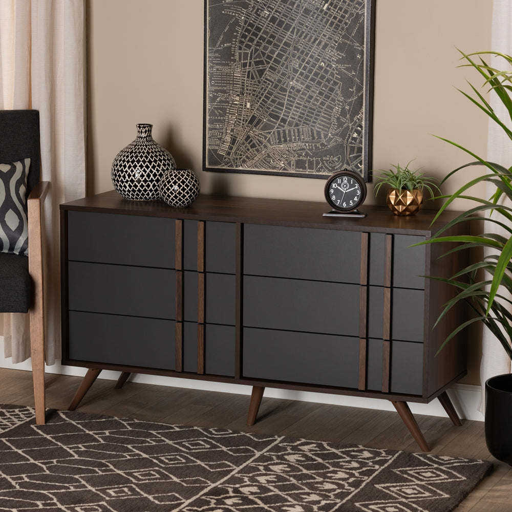 Baxton Studio Naoki Modern And Contemporary Two-Tone Grey And Walnut Finished Wood 6-Drawer Bedroom Dresser