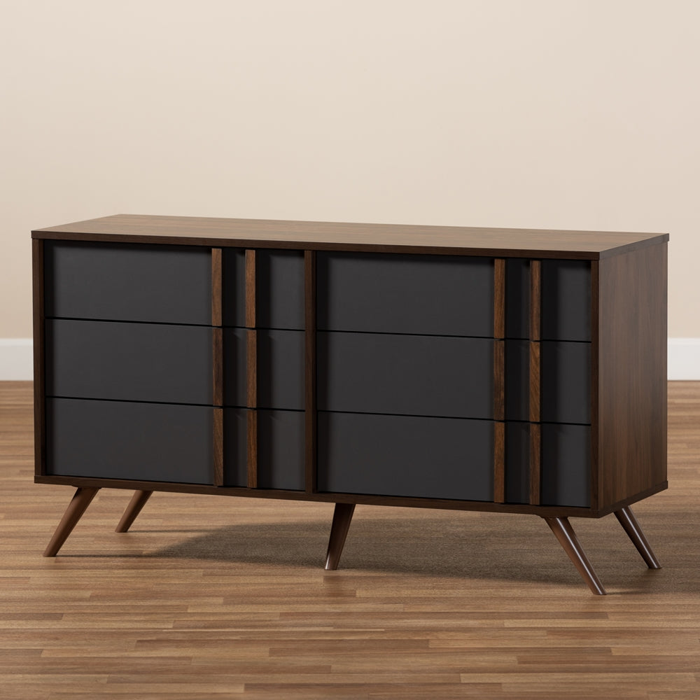 Baxton Studio Naoki Modern And Contemporary Two-Tone Grey And Walnut Finished Wood 6-Drawer Bedroom Dresser