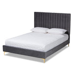 Load image into Gallery viewer, Baxton Studio Serrano Contemporary Glam And Luxe Grey Velvet Fabric Upholstered And Gold Metal Full Size Platform Bed
