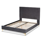 Load image into Gallery viewer, Baxton Studio Serrano Contemporary Glam And Luxe Grey Velvet Fabric Upholstered And Gold Metal Full Size Platform Bed
