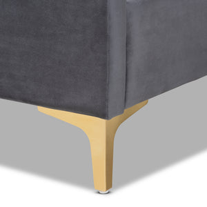 Baxton Studio Serrano Contemporary Glam And Luxe Grey Velvet Fabric Upholstered And Gold Metal Full Size Platform Bed