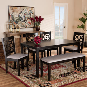 Baxton Studio Gabriel Modern And Contemporary Grey Fabric Upholstered And Dark Brown Finished Wood 6-Piece Dining Set