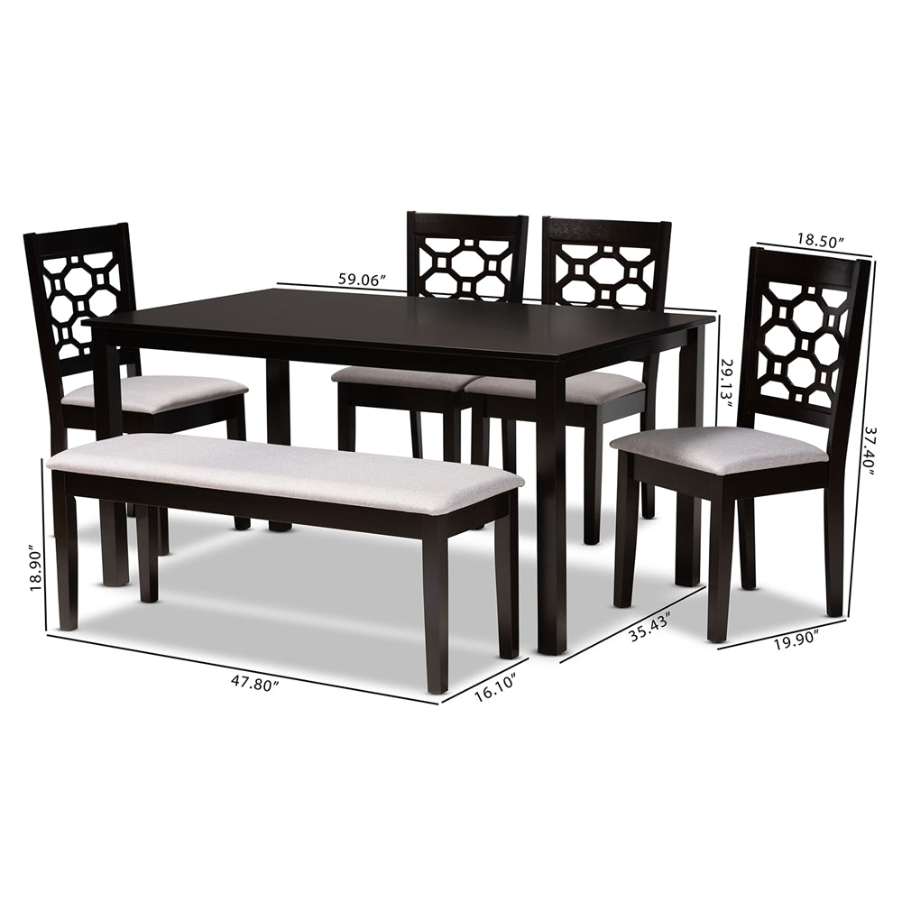 Baxton Studio Gabriel Modern And Contemporary Grey Fabric Upholstered And Dark Brown Finished Wood 6-Piece Dining Set