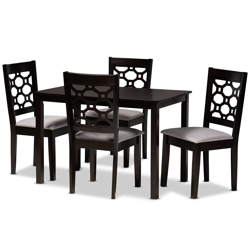 Baxton Studio Henry Modern And Contemporary Grey Fabric Upholstered And Dark Brown Finished Wood 5-Piece Dining Set