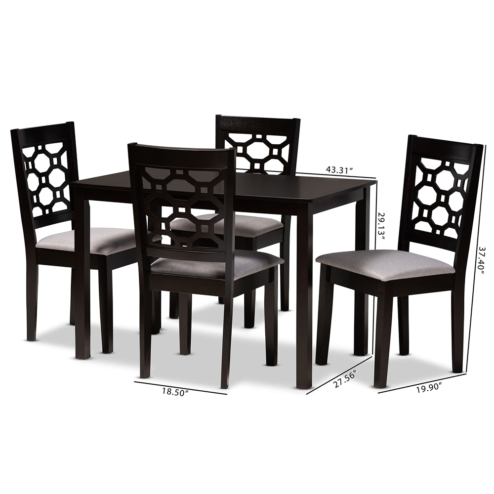 Baxton Studio Henry Modern And Contemporary Grey Fabric Upholstered And Dark Brown Finished Wood 5-Piece Dining Set