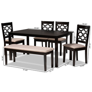 Baxton Studio Gabriel Modern And Contemporary Sand Fabric Upholstered And Dark Brown Finished Wood 6-Piece Dining Set