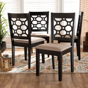 Baxton Studio Peter Modern And Contemporary Sand Fabric Upholstered And Dark Brown Finished Wood 4-Piece Dining Chair Set