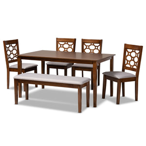 Baxton Studio Gabriel Modern And Contemporary Grey Fabric Upholstered And Walnut Brown Finished Wood 6-Piece Dining Set