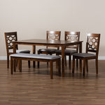 Load image into Gallery viewer, Baxton Studio Gabriel Modern And Contemporary Grey Fabric Upholstered And Walnut Brown Finished Wood 6-Piece Dining Set
