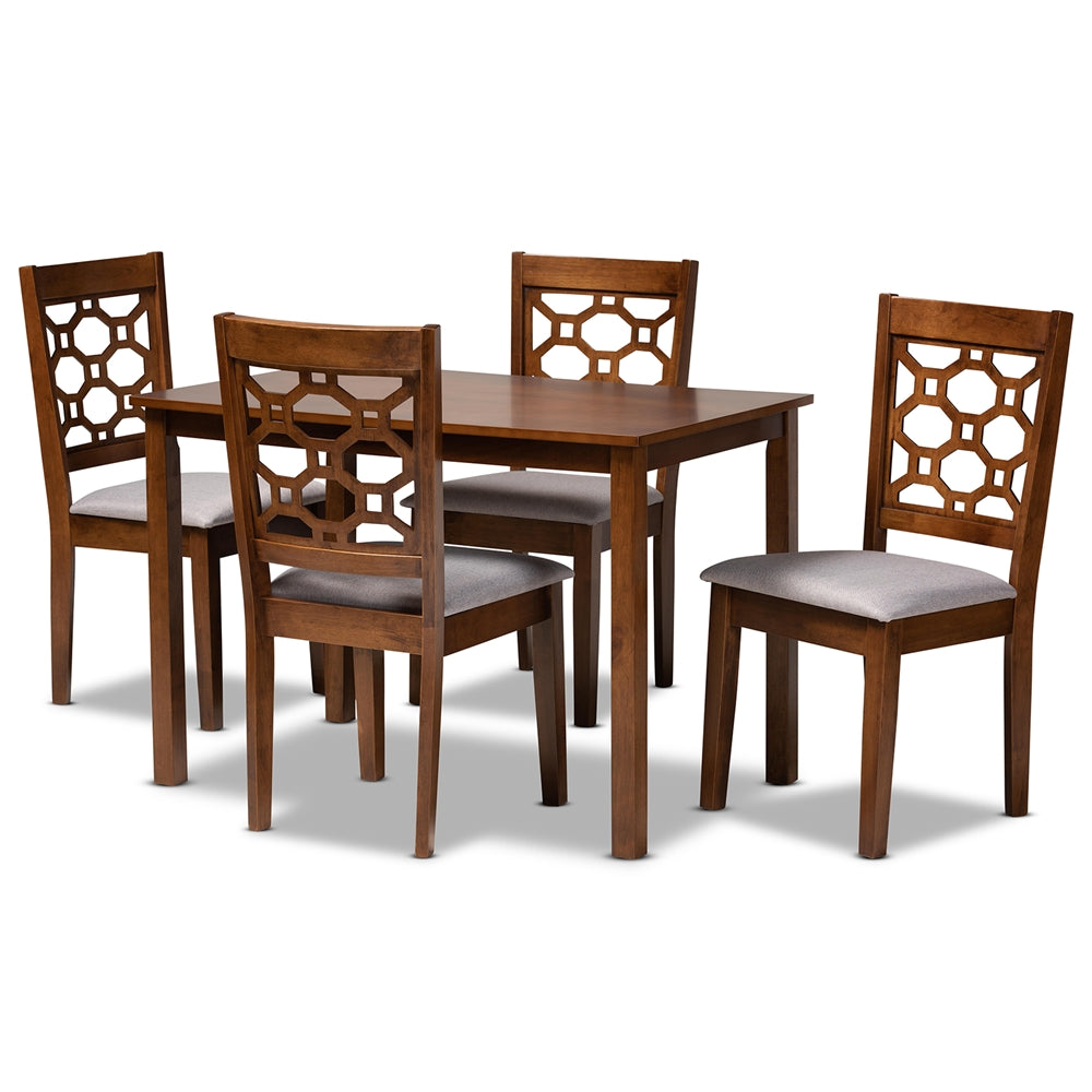 Baxton Studio Henry Modern And Contemporary Grey Fabric Upholstered And Walnut Brown Finished Wood 5-Piece Dining Set