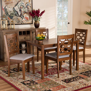 Baxton Studio Henry Modern And Contemporary Grey Fabric Upholstered And Walnut Brown Finished Wood 5-Piece Dining Set