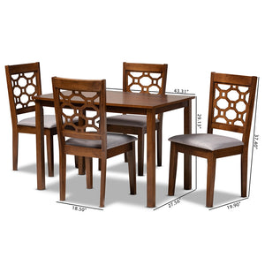 Baxton Studio Henry Modern And Contemporary Grey Fabric Upholstered And Walnut Brown Finished Wood 5-Piece Dining Set