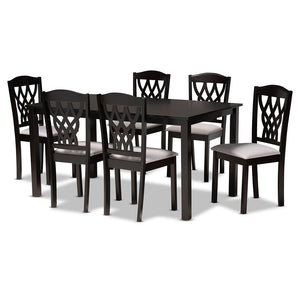 Baxton Studio Salem Modern And Contemporary Grey Fabric Upholstered And Dark Brown Finished Wood 7-Piece Dining Set