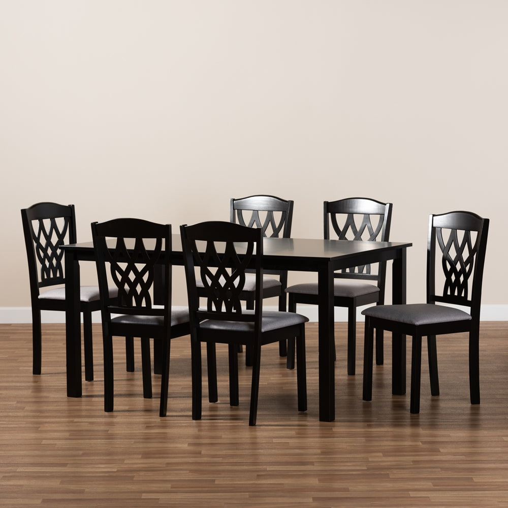 Baxton Studio Salem Modern And Contemporary Grey Fabric Upholstered And Dark Brown Finished Wood 7-Piece Dining Set