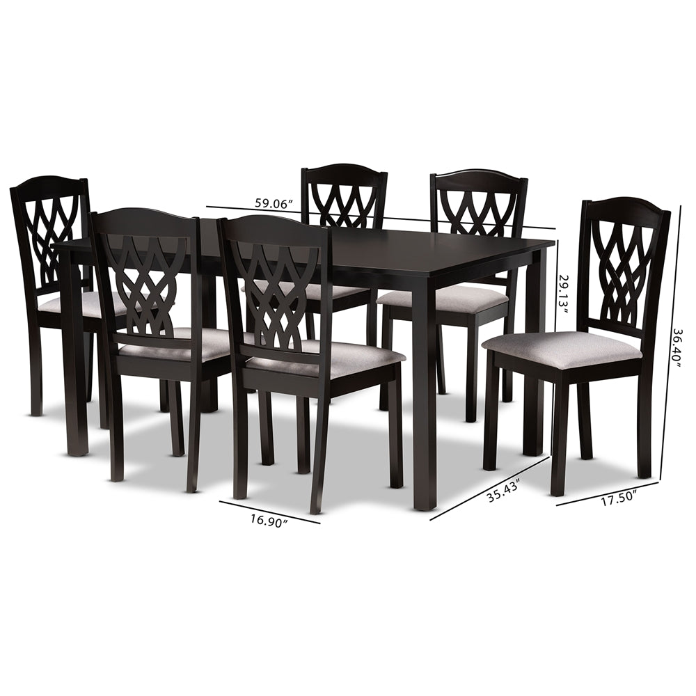 Baxton Studio Salem Modern And Contemporary Grey Fabric Upholstered And Dark Brown Finished Wood 7-Piece Dining Set