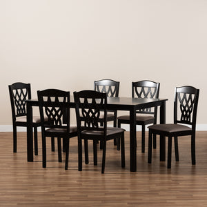 Baxton Studio Salem Modern And Contemporary Sand Fabric Upholstered And Dark Brown Finished Wood 7-Piece Dining Set