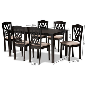 Baxton Studio Salem Modern And Contemporary Sand Fabric Upholstered And Dark Brown Finished Wood 7-Piece Dining Set