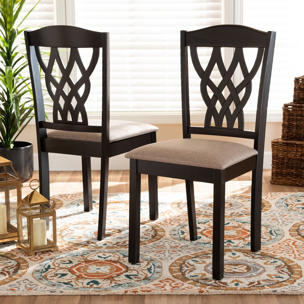 Baxton Studio Delilah Modern And Contemporary Sand Fabric Upholstered And Dark Brown Finished Wood 2-Piece Dining Chair Set