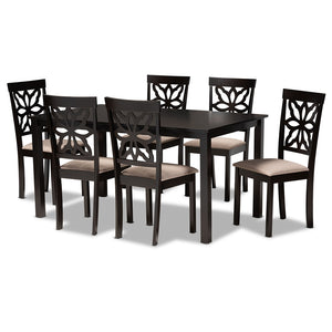 Baxton Studio Dallas Modern And Contemporary Sand Fabric Upholstered And Dark Brown Finished Wood 7-Piece Dining Set