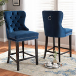 Load image into Gallery viewer, Baxton Studio Howell Modern Transitional Navy Blue Velvet Upholstered And Dark Brown Finished Wood 2-Piece Counter Stool Set
