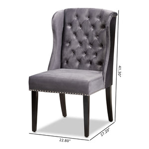 Baxton Studio Lamont Modern Contemporary Transitional Grey Velvet Fabric Upholstered And Dark Brown Finished Wood Wingback Dining Chair