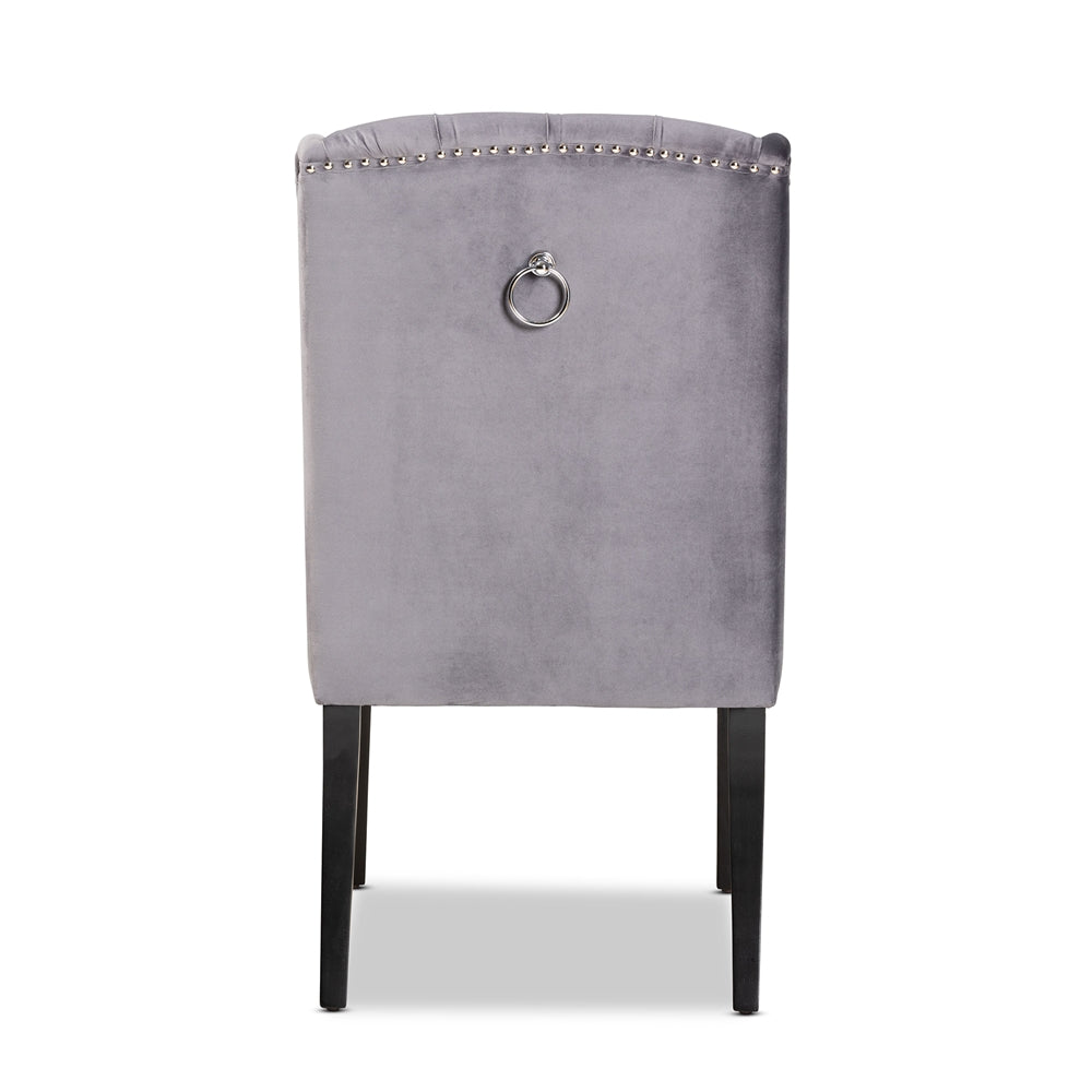 Baxton Studio Lamont Modern Contemporary Transitional Grey Velvet Fabric Upholstered And Dark Brown Finished Wood Wingback Dining Chair