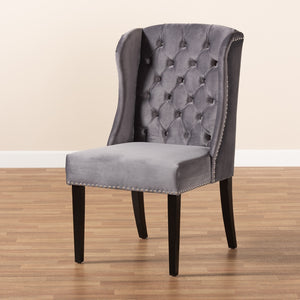 Baxton Studio Lamont Modern Contemporary Transitional Grey Velvet Fabric Upholstered And Dark Brown Finished Wood Wingback Dining Chair