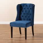 Load image into Gallery viewer, Baxton Studio Lamont Modern Contemporary Transitional Navy Blue Velvet Fabric Upholstered And Dark Brown Finished Wood Wingback Dining Chair
