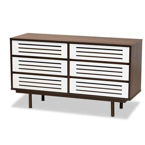 Baxton Studio Meike Mid-Century Modern Two-Tone Finished Wood 6-Drawer Dresser