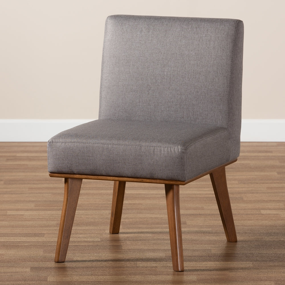 Baxton Studio Odessa Mid-Century Modern Grey Fabric Upholstered And Walnut Brown Finished Wood Dining Chair