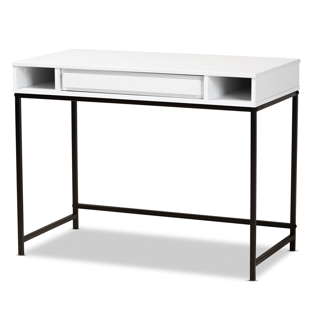 Baxton Studio Cargan Modern And Contemporary White Finished Wood And Black Metal 1-Drawer Desk