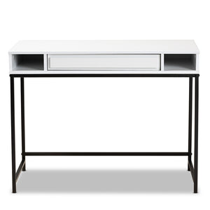 Baxton Studio Cargan Modern And Contemporary White Finished Wood And Black Metal 1-Drawer Desk