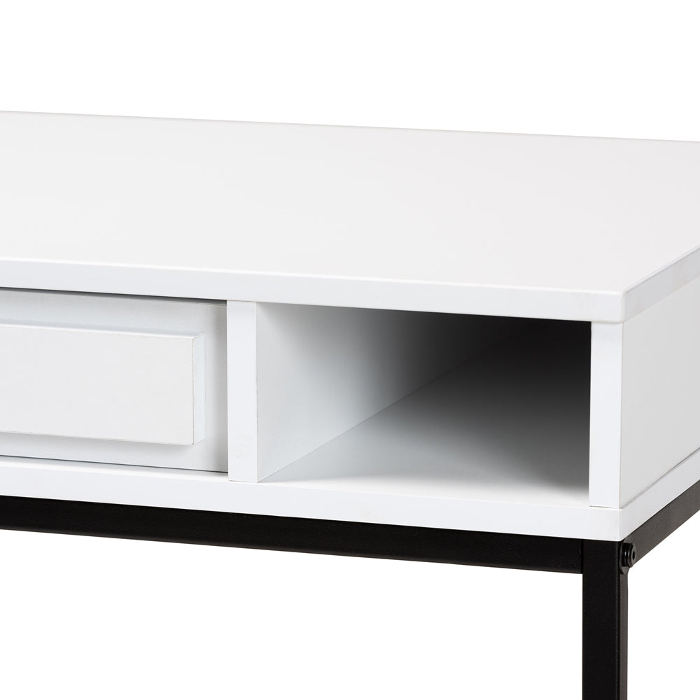 Baxton Studio Cargan Modern And Contemporary White Finished Wood And Black Metal 1-Drawer Desk