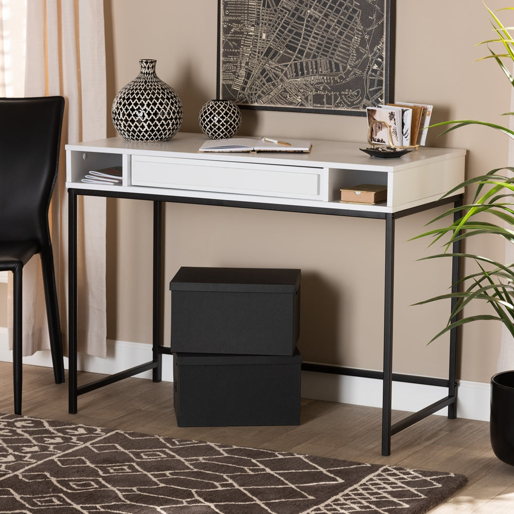 Baxton Studio Cargan Modern And Contemporary White Finished Wood And Black Metal 1-Drawer Desk