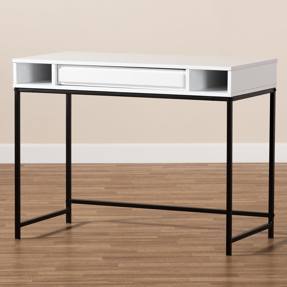 Baxton Studio Cargan Modern And Contemporary White Finished Wood And Black Metal 1-Drawer Desk