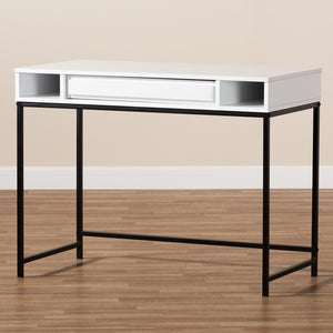 Baxton Studio Cargan Modern And Contemporary White Finished Wood And Black Metal 1-Drawer Desk