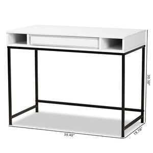 Baxton Studio Cargan Modern And Contemporary White Finished Wood And Black Metal 1-Drawer Desk