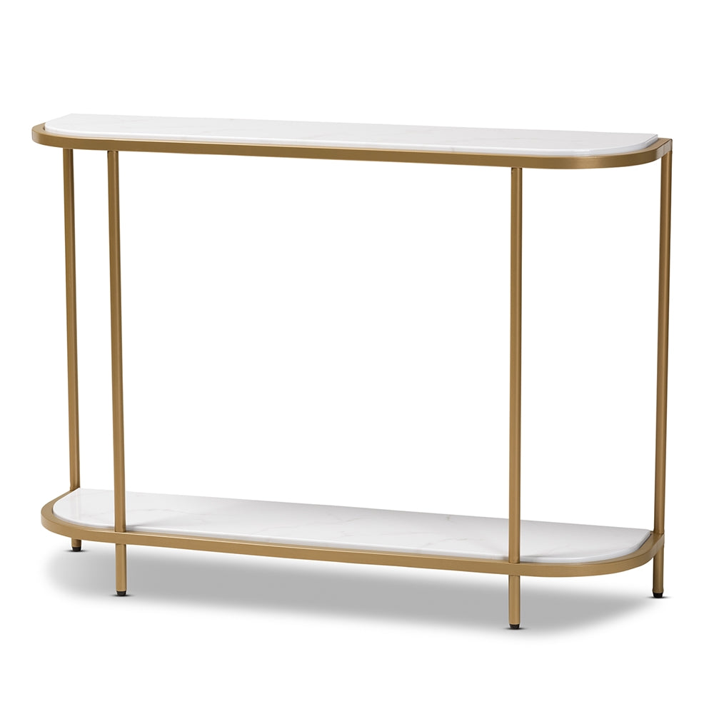 Baxton Studio Dominic Modern and Contemporary Metal Console Table with Faux Marble Tabletop