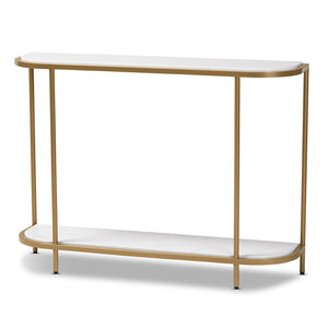 Baxton Studio Dominic Modern and Contemporary Metal Console Table with Faux Marble Tabletop