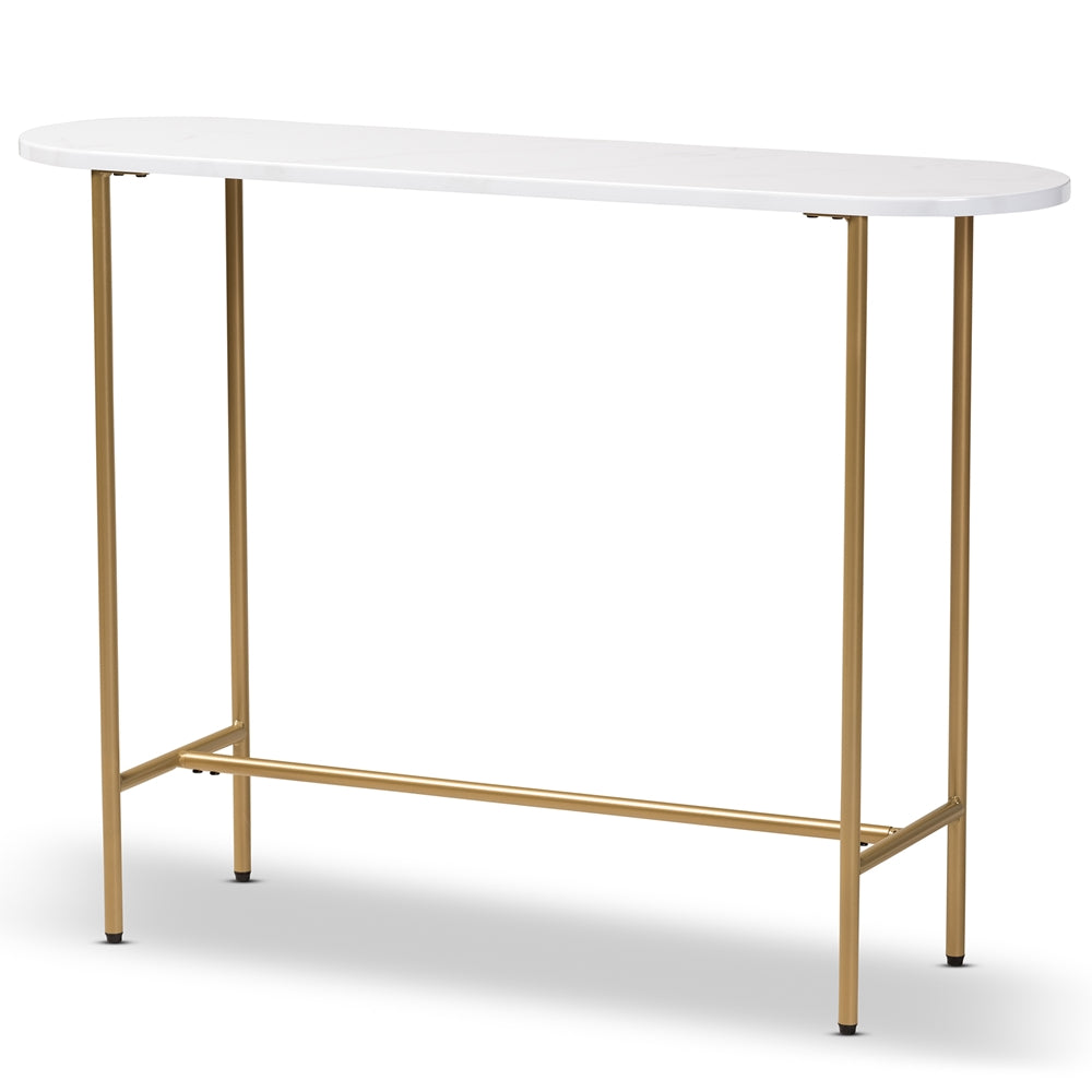 Baxton Studio Samuel Modern and Contemporary Finished Metal Console Table With Faux Marble Tabletop