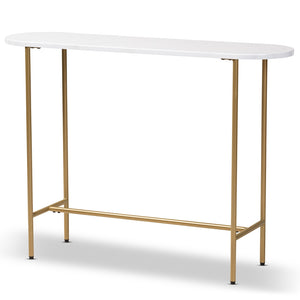 Baxton Studio Samuel Modern and Contemporary Finished Metal Console Table With Faux Marble Tabletop