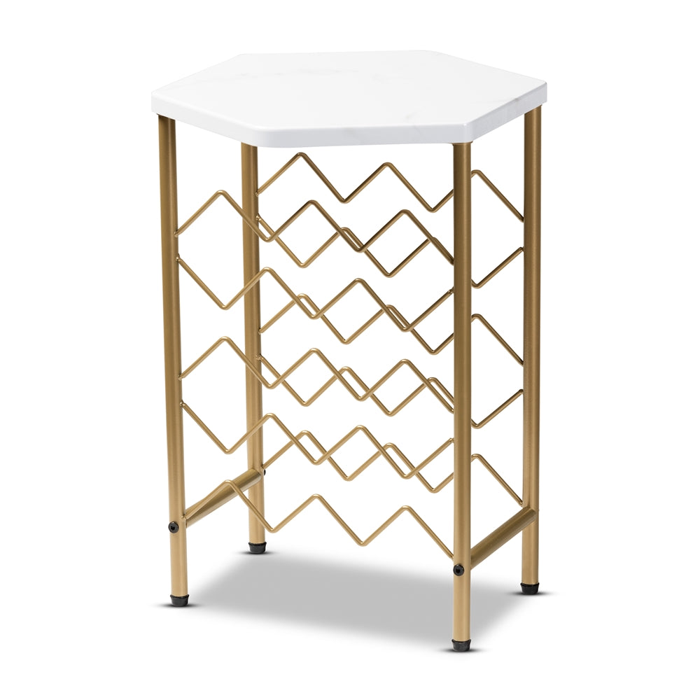 Baxton Studio Phoebe Modern and Contemporary Finished Metal Wine Rack With Faux Marble Tabletop