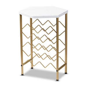 Baxton Studio Phoebe Modern and Contemporary Finished Metal Wine Rack With Faux Marble Tabletop