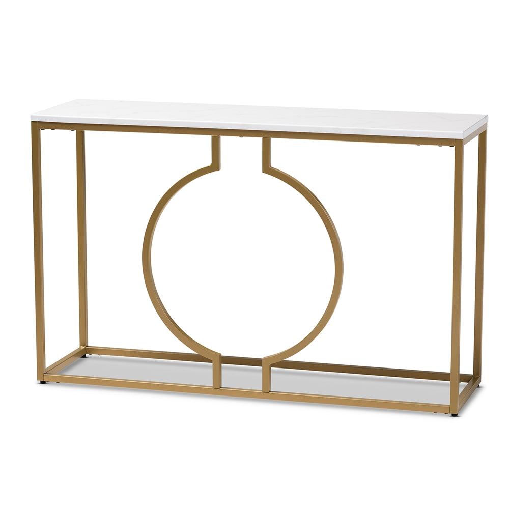 Baxton Studio Caldwell Modern and Contemporary Finished Metal Console Table With Faux Marble Tabletop