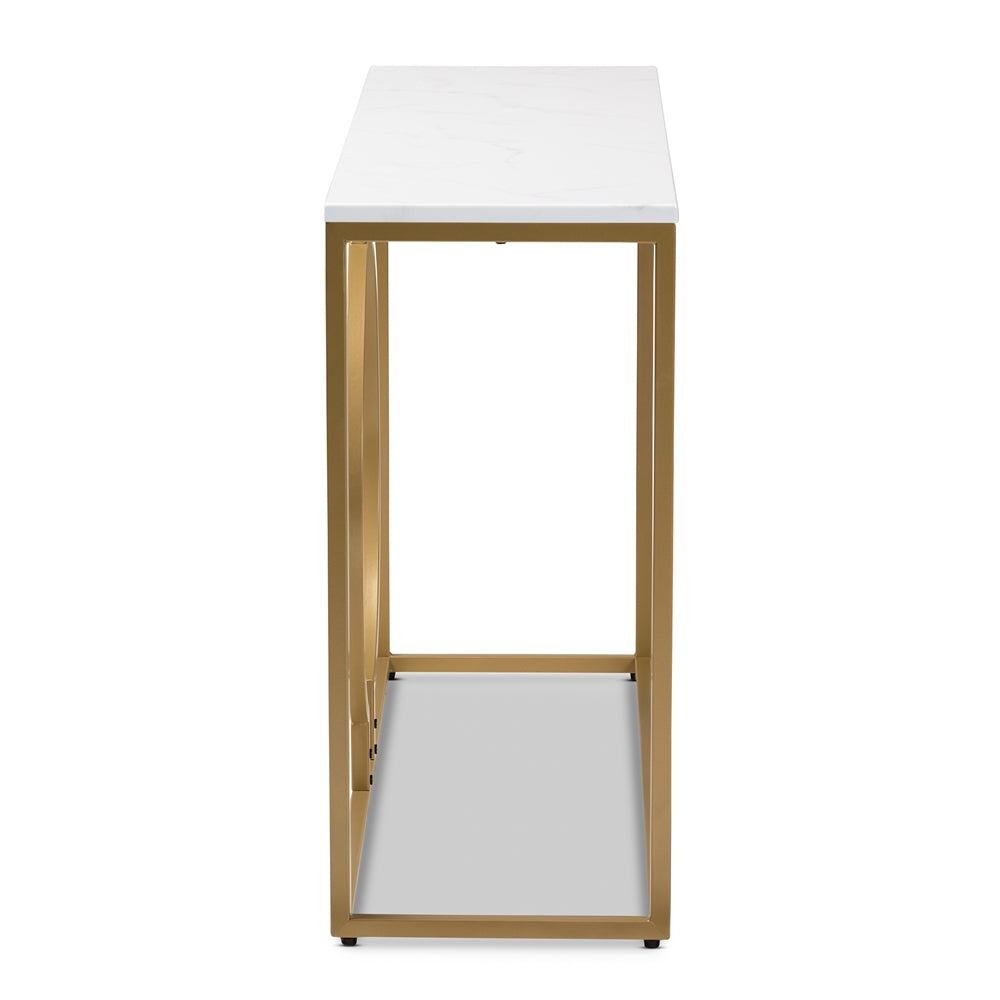 Baxton Studio Caldwell Modern And Contemporary Gold Finished Metal Console Table With Faux Marble Tabletop