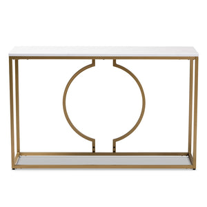 Baxton Studio Caldwell Modern And Contemporary Gold Finished Metal Console Table With Faux Marble Tabletop