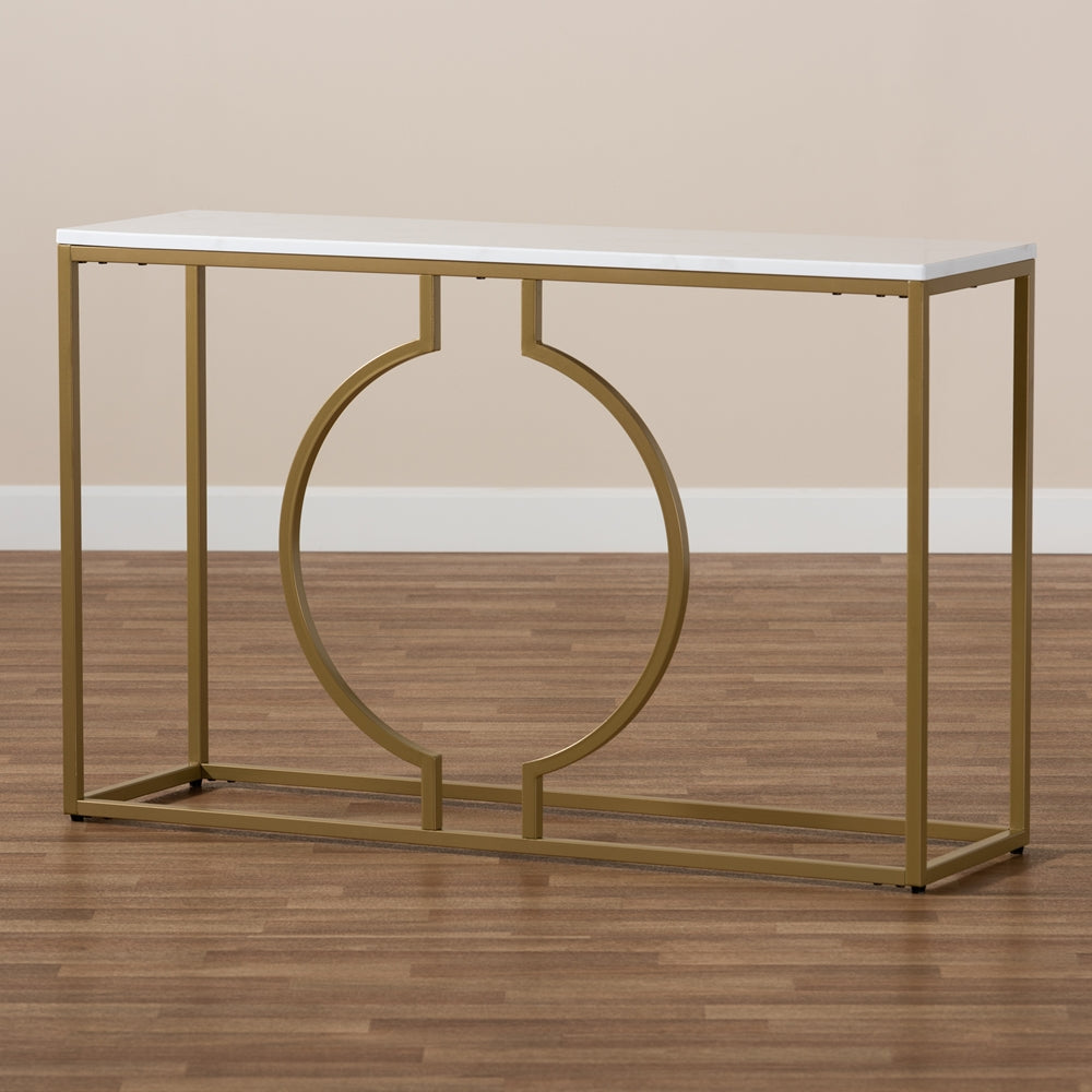 Baxton Studio Caldwell Modern And Contemporary Gold Finished Metal Console Table With Faux Marble Tabletop