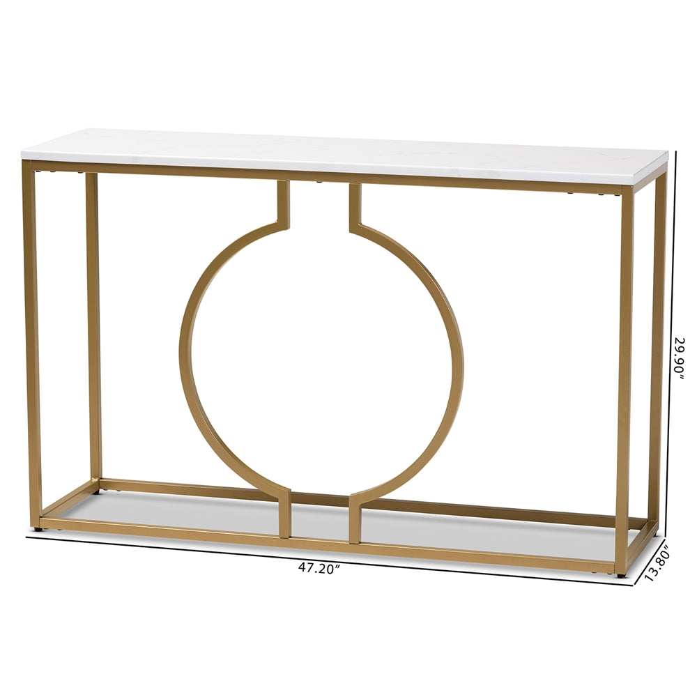 Baxton Studio Caldwell Modern And Contemporary Gold Finished Metal Console Table With Faux Marble Tabletop