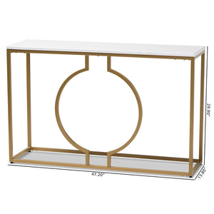 Baxton Studio Caldwell Modern And Contemporary Gold Finished Metal Console Table With Faux Marble Tabletop